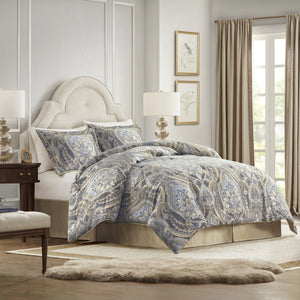 English Elm 4 Piece Julius King Comforter Set Blue/Grey Jacquard Chenille Luxury Bedding with Gold Illusion, Regal Style B035128757