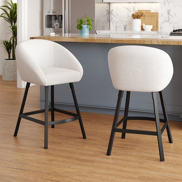 English Elm Bar Upholstered Counter Stool Set of 2 with Back and Armrests, Velvet Seat, 27" Comfort Height, Durable Beige T3623P407964