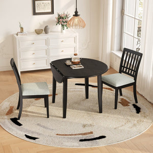 English Elm 3-piece Folding Round Dining Set with Upholstered Chairs for Compact Apartment Spaces Black N752S000618B