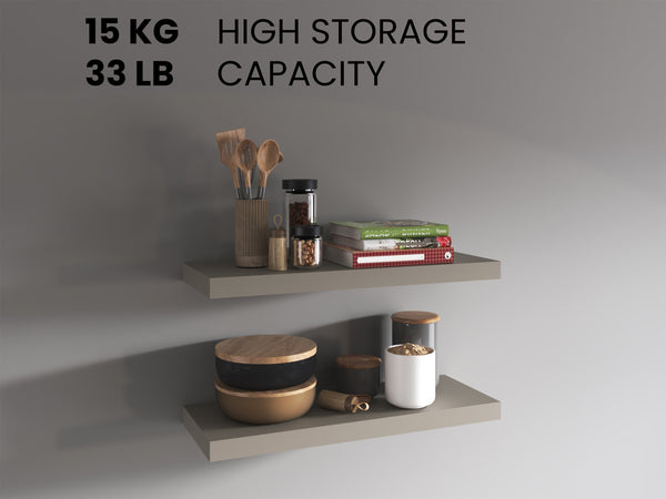 English Elm Floating Shelves - Sleek Taupe Design, 2 Modern Shelves For Stylish Storage & Display In Any Room B097P250916