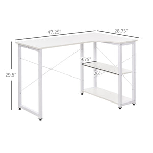English Elm HOMCOM L-Shaped Corner Desk with 2 Shelves, Wide Study Workstation, Sturdy Steel Frame, White W2225P217267