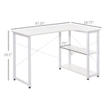 English Elm Homcom Industrial L-Shaped Computer Desk With 2 Side Shelves and Steel Frame, Corner Desk, Study Workstation For Home Office, White