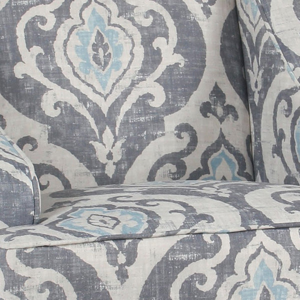 English Elm Fabric Upholstered Accent Chair with Damask Print Swooping Arms and Tapered Wood Legs B056P417119