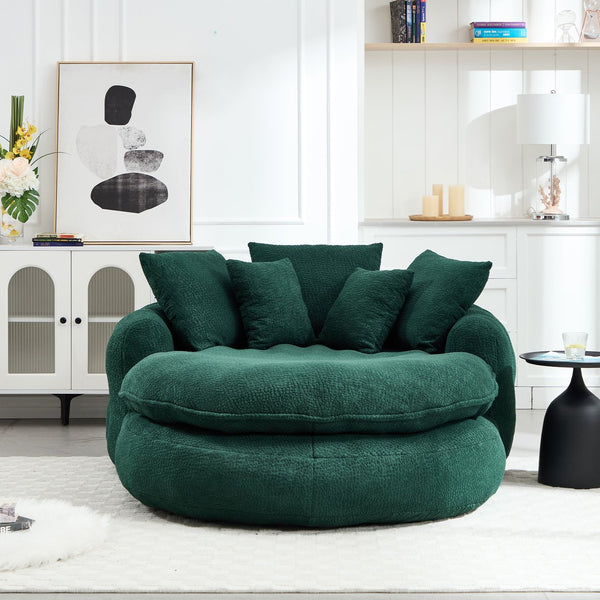 English Elm Oversized Memory Foam Chenille Bean Bag Sofa with Ergonomic Back Support, 3 Large & 2 Small Pillows Emerald W395P359413