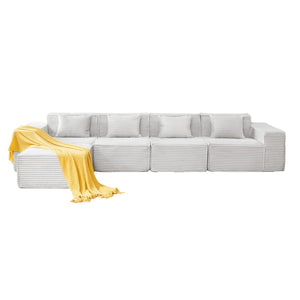 English Elm L-shaped Modular Sectional with Ottoman Corduroy Upholstery Four Seat Living Room Sofa Light Gray W2699S00093