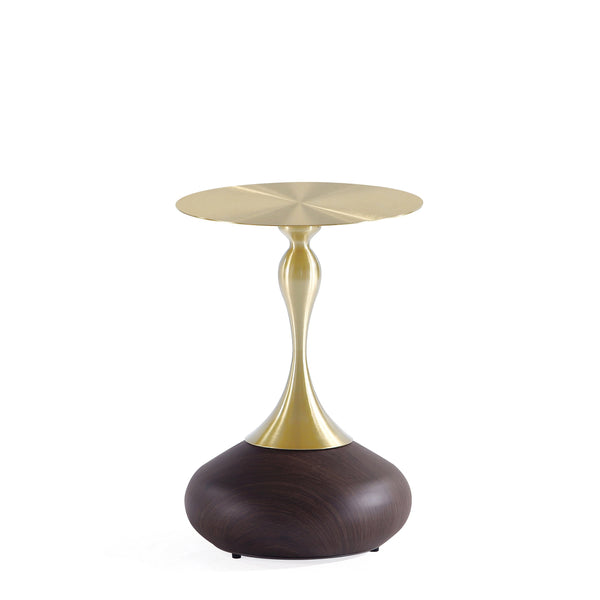 English Elm Patchin Round End Table Brown and Gold Stainless Steel Top Wood-Look Base Modern Accent 23" H B365P398077