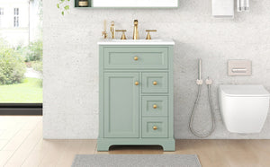 English Elm "24'' 24 Inch Glossy Freestanding Bathroom Vanity with Gold Hardware and Soft Close Storage Green Pinewood N725P375495F
