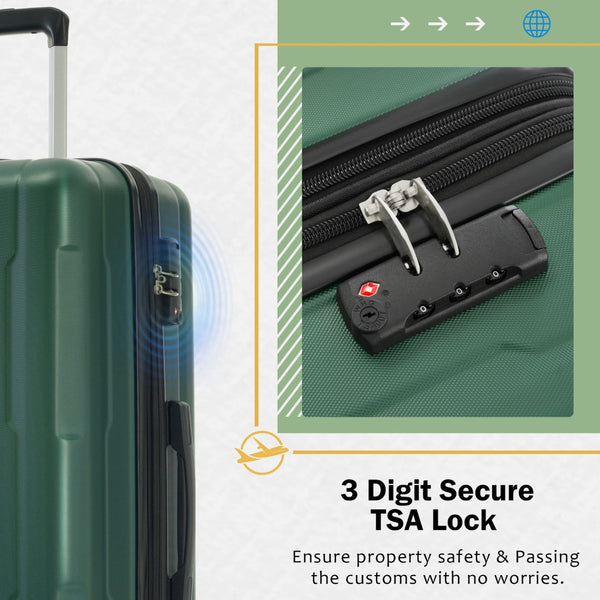 English Elm 2 Piece Abs Hard Shell Spinner Luggage Set with Tsa Lock Expandable Travel Suitcases Green N732P198744F