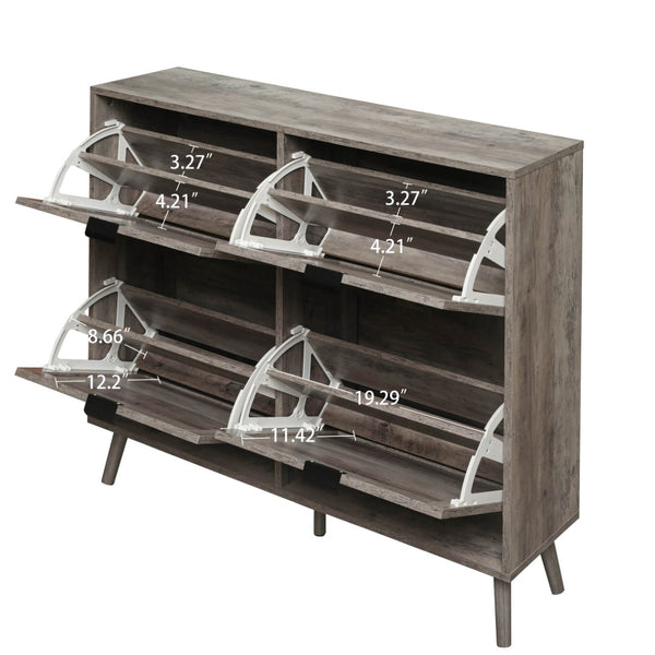 English Elm 4 Door Rattan Shoe Cabinet with Pine Legs Slim Entryway Storage Modern Style W688P173281