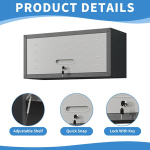 English Elm Heavy Duty Wall Mounted Steel Cabinet Locking Lift Door Garage Workshop Storage Black+ Gray T2398P236483