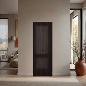 English Elm Home 2 Doors Closet System Armoire with Hanging Rod & Shelf, Stained Walnut Compact Bedroom Organizer B200P350350