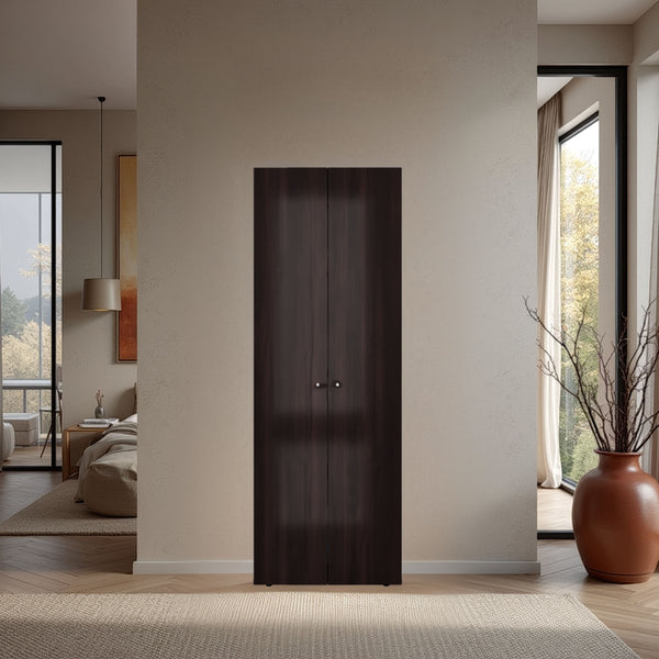 English Elm Home 2 Doors Closet System Armoire with Hanging Rod & Shelf, Stained Walnut Compact Bedroom Organizer B200P350350