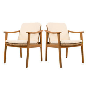 English Elm Christopher Knight Home® - Outdoor Dining Chairs Set of 2 with Acacia Wood Frame and Brown PE Wicker, Waterproof Cushions, 400lb Capacity Teak+ Beige N779P280043B