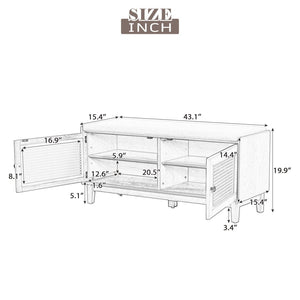 English Elm Trexm Bohemian Rattan Storage Bench Cushioned Seat Shoe Cabinet for Entryway N715P308012D