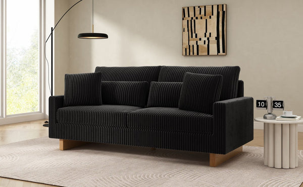 English Elm Modern Corduroy Upholstered Loveseat Sofa with Pocket Springs and Four Accent Pillows Black N763S000040B