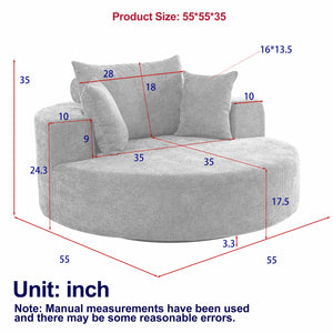 English Elm 55''L Chenille Foam Single Swivel Chair with Plush Backrest Pillow, 360° Smooth Recline for Living Room Lounge Comfort Black W834S00351