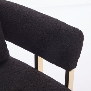 English Elm TS Teddy fleece modern decorative chair with gold legs — plush ergonomic side seating for living spaces (Black) W2311P190452