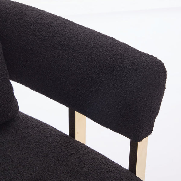 English Elm TS Teddy fleece modern decorative chair with gold legs — plush ergonomic side seating for living spaces (Black) W2311P190452
