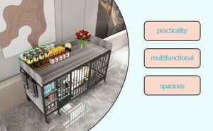 English Elm Large Iron Mdf Pet Enclosure with Storage Cabinet Rolling Casters and Steel Feeding Basins W3064P245385