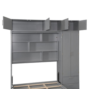 English Elm Queen Murphy Bed with Integrated Desk Cabinet Shelves Space Saving Studio Solution Gray N708S00022E-3