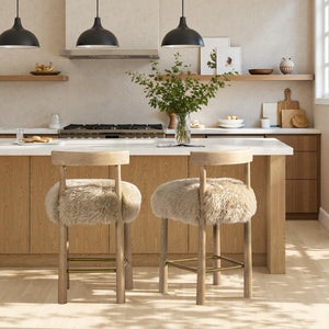 English Elm Jennifer Taylor Home - Arden 27.5" Genuine Fur Counter Height Bar Stool Natural Blonde - Sheepskin, Wood, Brass Footrest B2719P321040