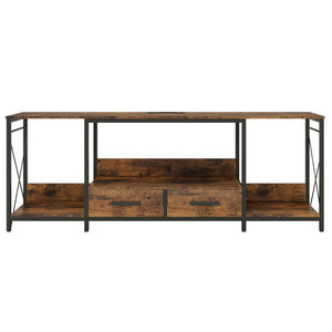 English Elm There TV Stand with LED Lights, Power Outlets & 2 Fabric Drawers for 55-75" TVs, App-Controlled Ambience and Ample Storage Light Brown Multi W2977P224347