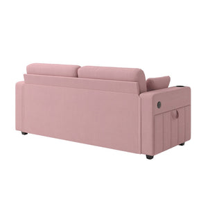 English Elm Sofas for Living Room Chenille Three Seat Couch with Usb Charging Storage and Cup Holder Pink W395S00147
