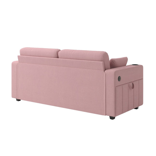 English Elm Sofas for Living Room Chenille Three Seat Couch with Usb Charging Storage and Cup Holder Pink W395S00147