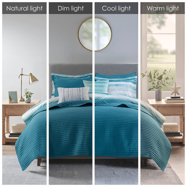 English Elm 8 Piece Seersucker Comforter & Quilt Set - Coastal-Inspired Aqua Bedding Collection For Full/Queen B03597256