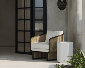 Sunpan OLBIA Lounge Chair - Luxurious Barrelback Design in Louis Cream for Indoor & Outdoor Comfort 111690V