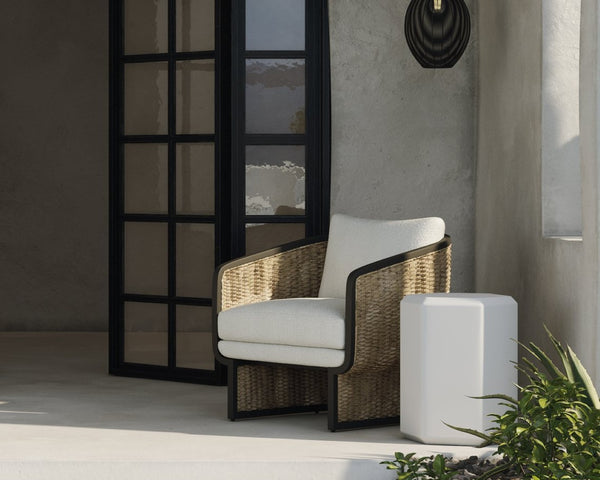 Sunpan OLBIA Lounge Chair - Luxurious Barrelback Design in Louis Cream for Indoor & Outdoor Comfort 111690V