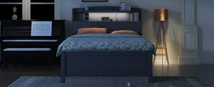 English Elm Full Size Wooden Led Platform Bed With Trundle, Storage Headboard & Usb Charging – Gray Finish N820S10009E