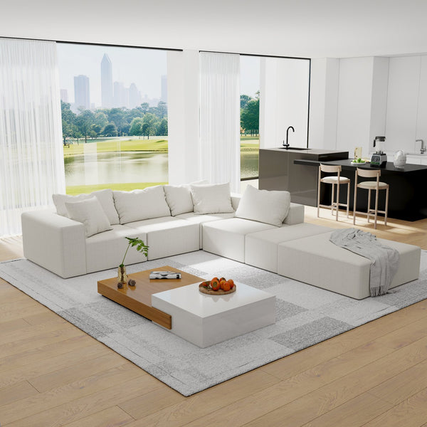 English Elm Modern Upholstered Sectional Sofa Set, Modular 132" L-Shaped Chenille Couch, No Assembly, Plush Comfort and Versatile Configuration Beige W834S00376