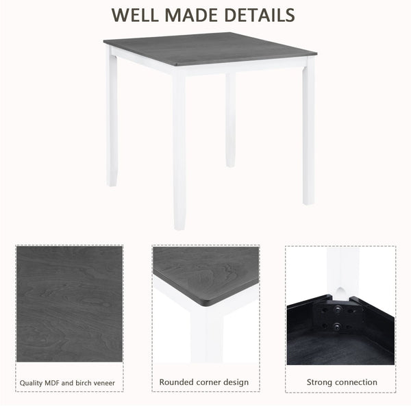 English Elm Elegant Square Acacia Wood Dining Set with Four Linen Upholstered Chairs Modern Style W1998S00104