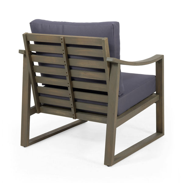 English Elm Christopher Knight Home® - SAMWELL Acacia Wood Outdoor Club Chair with Slatted Back, Sloped Arms & Water-Resistant Cushions DARK GREY 33.25 L x 30 W x 14.75 H 69678.00GDGRY
