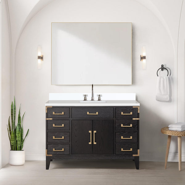 English Elm Black Oak Single Bath Vanity 48" W X 22" D With Premium White Quartz Top & Ample Storage Solutions B2731P260924