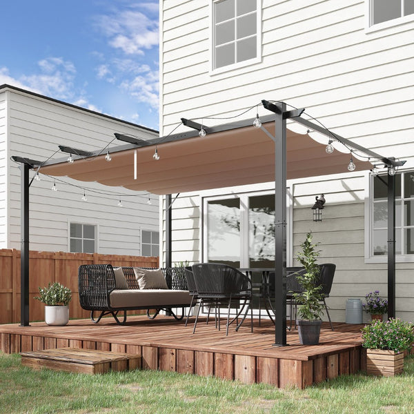 English Elm Outsunny 10' X 13' Modern Aluminum Pergola With Retractable Canopy For Stylish Outdoor Living W2225P200570-GIGA