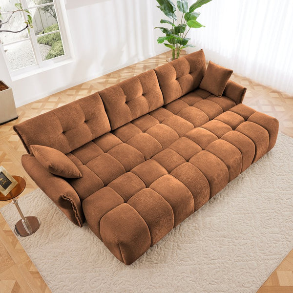 English Elm 3-Seater Sofa Set With 3 Ottomans & Pillows In Burnt Orange Chenille For Stylish Living Spaces W714S01175