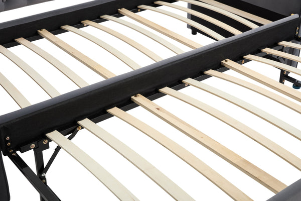 English Elm Twin Velvet Upholstered Daybed with Trundle, V-Pattern Backrest, USB Port, Side Pockets, Sturdy Design Grey W1361S00040