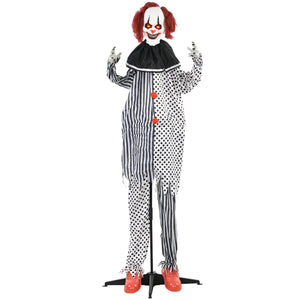 English Elm Homcom 6' Animated Circus Clown Prop - Life-Size Halloween Decoration With Motion, Sound & Light Effects W2225P229494