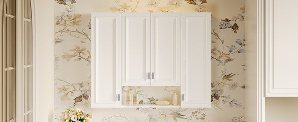 English Elm Modern Wall Mounted Medicine Cabinet with Open Shelving and Soft Close Hinges for Bath N710P358592K