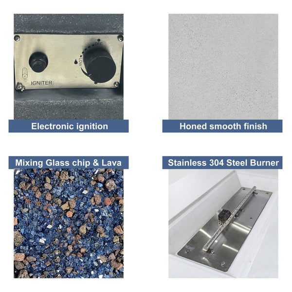 English Elm 52 Modern 52in Rectangular Propane Fire Pit Table 65,000 BTU Lightweight Concrete for Patio Gatherings Antique White W2620P182372