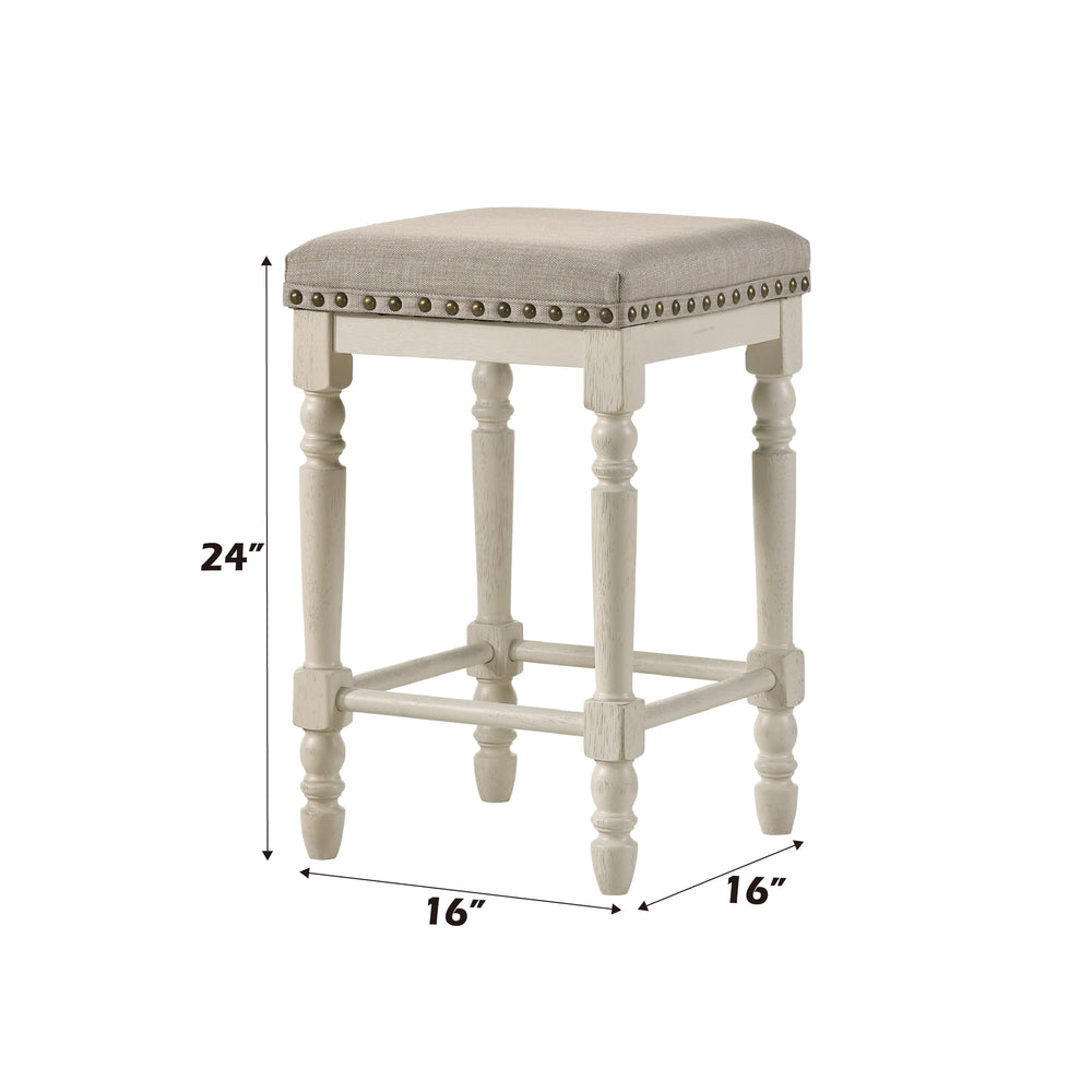 English Elm Tasnim Counter Height Stool Set of 2 in Antique White & Tan Upholstered Seat, Nailhead Trim Accents B2726P285037
