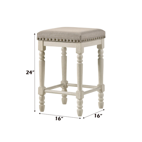 English Elm Tasnim Counter Height Stool Set of 2 in Antique White & Tan Upholstered Seat, Nailhead Trim Accents B2726P285037