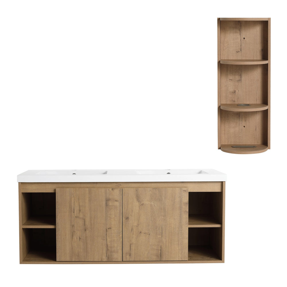 English Elm 48" Wall-Mounted Bathroom Vanity With Double Sink, Storage Rack & Soft Close Doors For Modern Spaces W999S00347