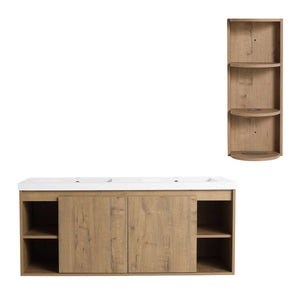 English Elm 48" Wall-Mounted Bathroom Vanity With Double Sink, Storage Rack & Soft Close Doors For Modern Spaces W999S00347