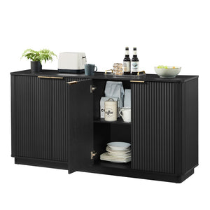 English Elm 63" Wave Front Sideboard with Four Door Storage for Living Room Hallway Bedroom W1820P431357