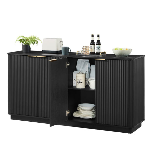 English Elm 63" Wave Front Sideboard with Four Door Storage for Living Room Hallway Bedroom W1820P431357