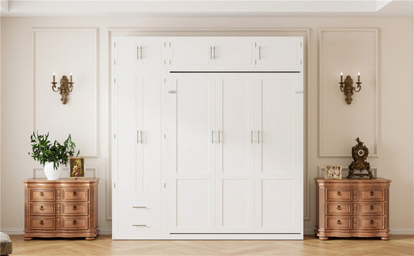 English Elm Queen Murphy Bed with Integrated Desk Cabinet Shelves Space Saving Studio Solution White N708S00022K-3