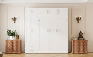 English Elm Queen Murphy Bed with Integrated Desk Cabinet Shelves Space Saving Studio Solution White N708S00022K-2